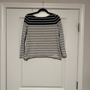 Talbots Black and Gray Striped Long Sleeve Top